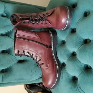 TORRID Stevie Chunky Combat Boot, Faux Leather Burgandy size 11.5(WW) FREE SHIP